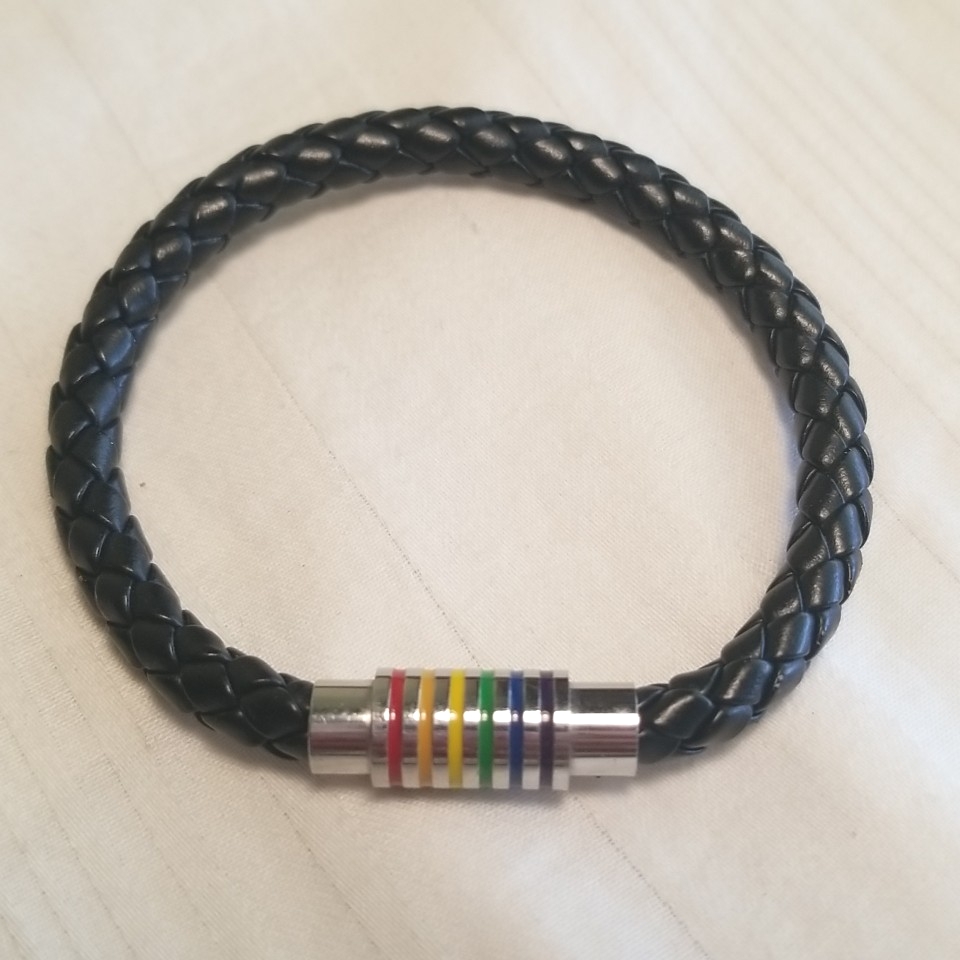 New Silver Black Braid Rainbow Bracelet